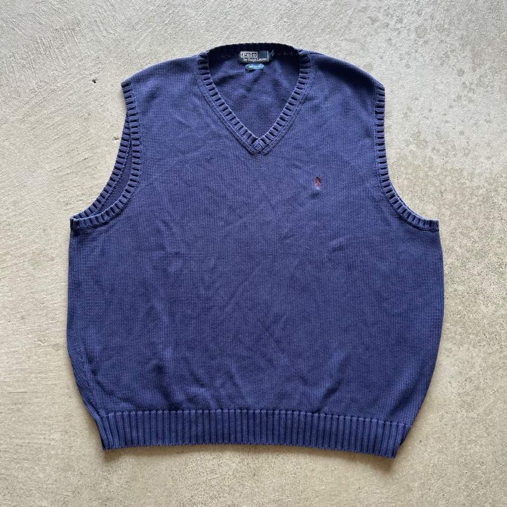 Vintage 90s Polo Ralph Lauren Sweater Vest Size 2XLT Tall Navy Blue Golf‎ Pony